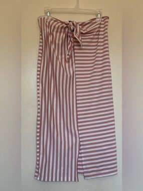 Pink and White Striped Skirt with Waist Tie